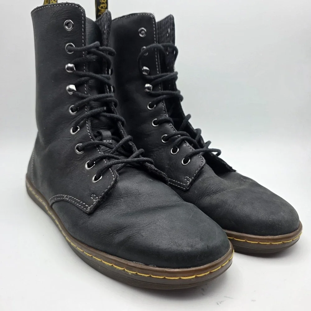 Dr. Martens Tehani Boots‎ Womens 10 Black Leather Fold Over Combat Punk Grunge - Picture 7 of 13